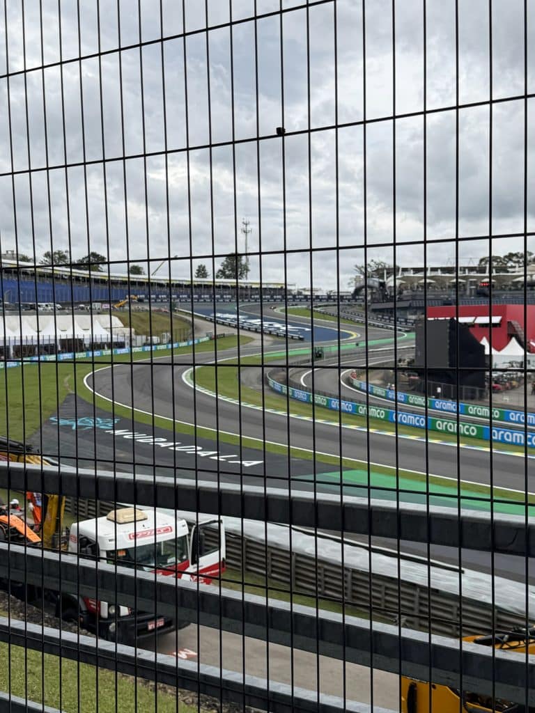 History of Autodromo Jose Carlos Pace The Senna S corners at Interlagos viewed through the spectator safety fence.