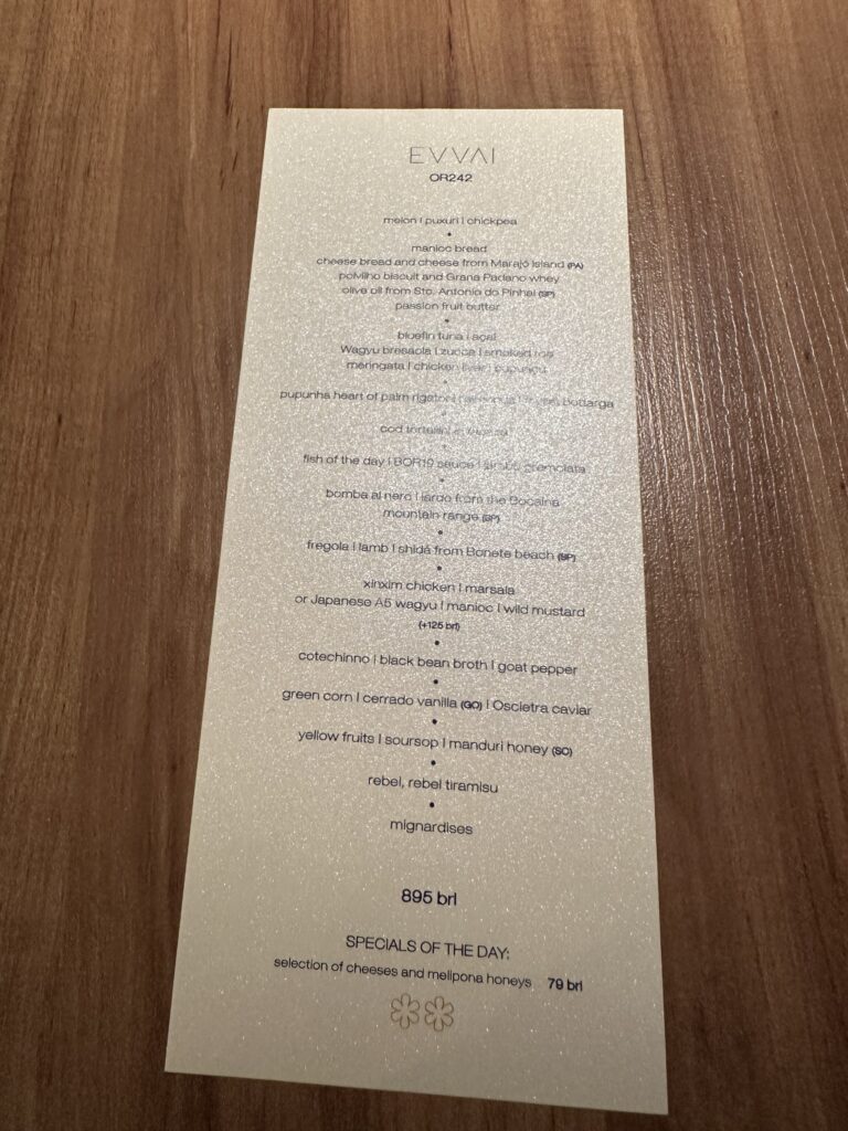 Evvai OR24.2 tasting menu featuring Brazilian ingredients, seafood, pasta and Wagyu