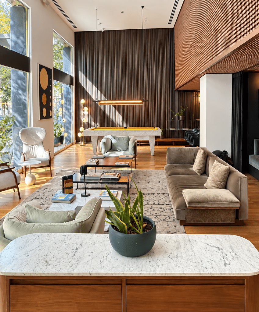 Food-Focused Trips Sofas, a billiards table and wood-paneled walls in Sir Victor’s lobby lounge in Barcelona.
