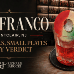 Bar Franco Montclair review graphic featuring an Italian-colored cocktail and Richard Jarocki branding.
