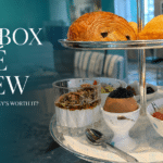 Blue Box Café Review – Breakfast at Tiffany’s NYC Blue Box Café review featured image showing Breakfast at Tiffany’s with pastries, caviar eggs, maple parfait and fruit in NYC