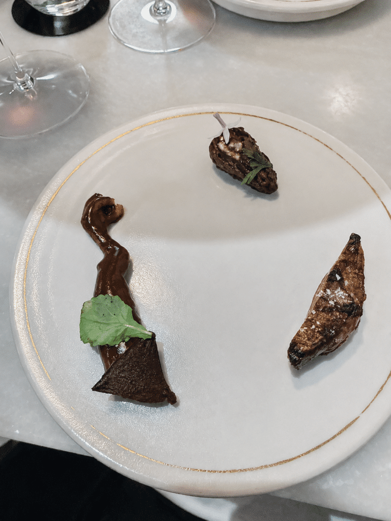 Bresse pigeon cooked two ways with morels and cacao at Mont Bar Barcelona