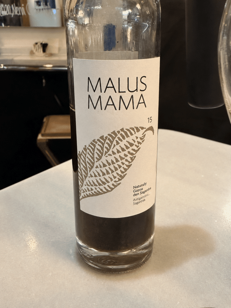 Malus Mama 15 naturally sweet Basque cider at Mont Bar Barcelona
