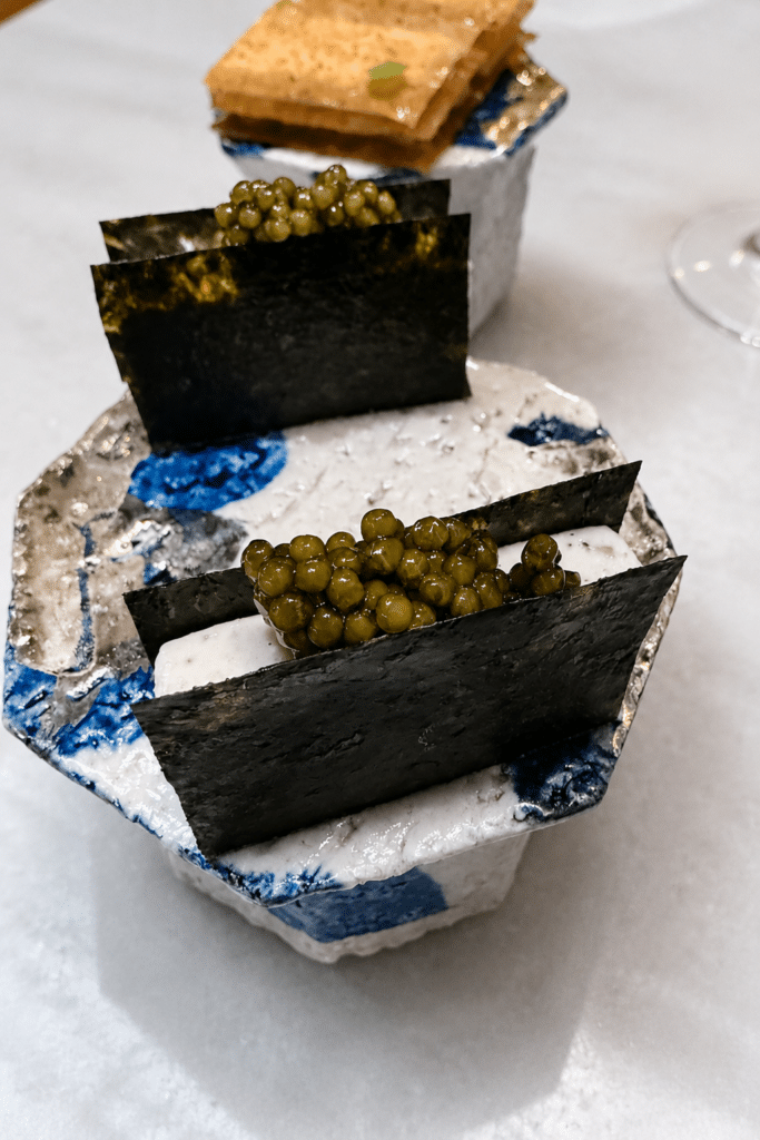 Nori seaweed with rice ice cream and caviar at Mont Bar Barcelona