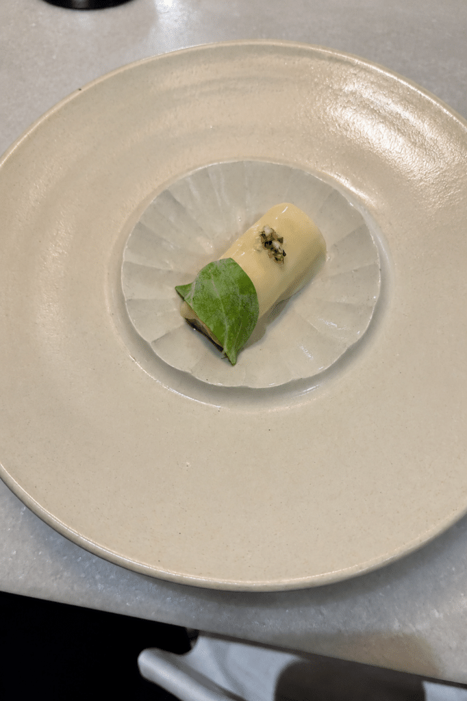 Mont Bar Barcelona Review White asparagus with oyster escabeche and béarnaise at Mont Bar Barcelona