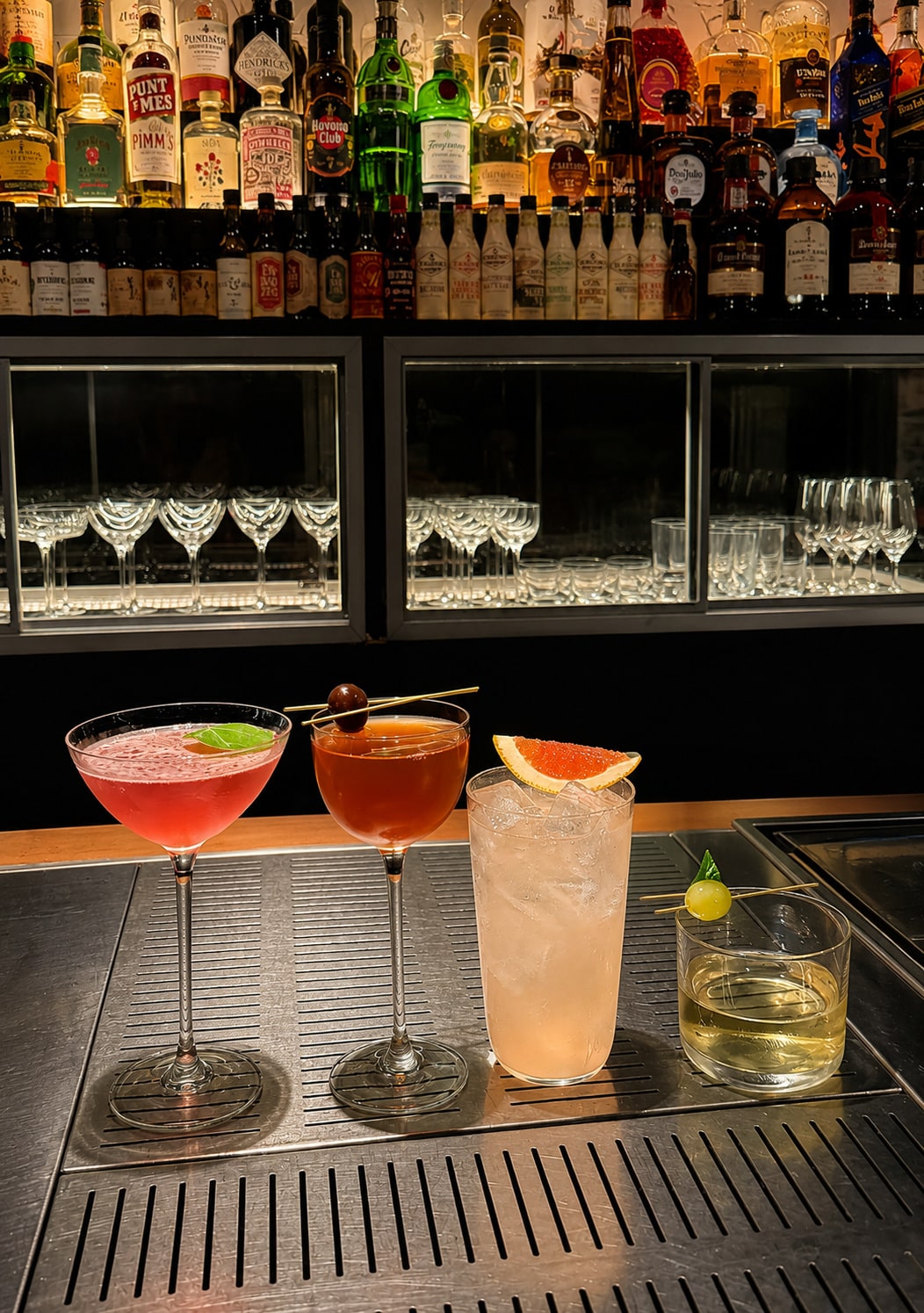 Four cocktails on the bar at Tan Tan.