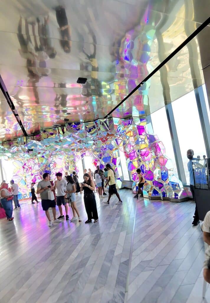 Colorful mirrored indoor experience at The Edge observation deck in Hudson Yards