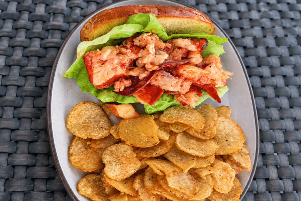 Lobster roll with house-made potato chips at BLACKBARN Hudson Valley