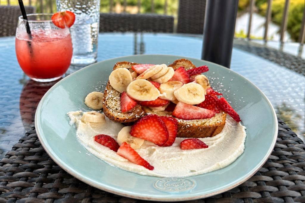 Strawberry and banana bruschetta served during brunch at BLACKBARN Hudson Valley