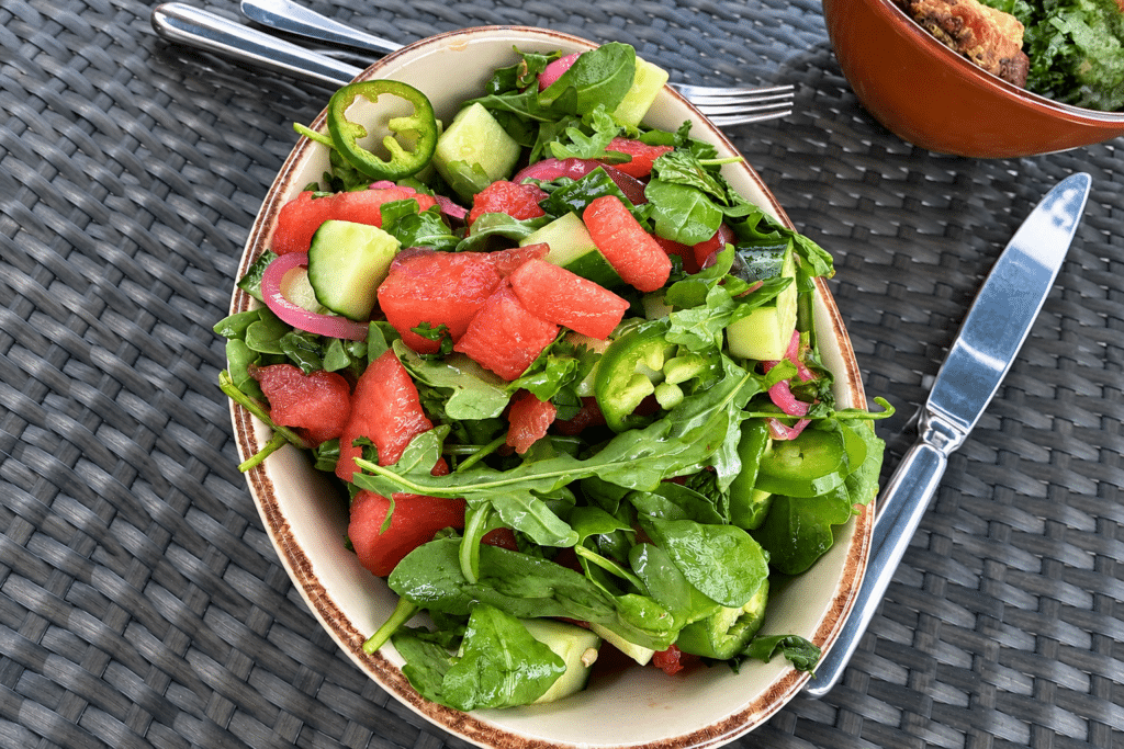 Seasonal spicy watermelon salad at BLACKBARN restaurant in Saugerties