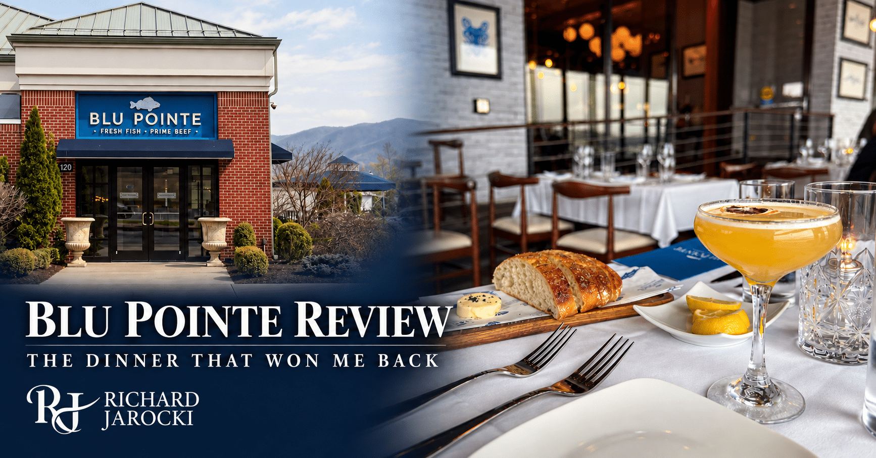 Blu Pointe review Blu Pointe entrance beside a cocktail and dinner table setting in Newburgh, New York